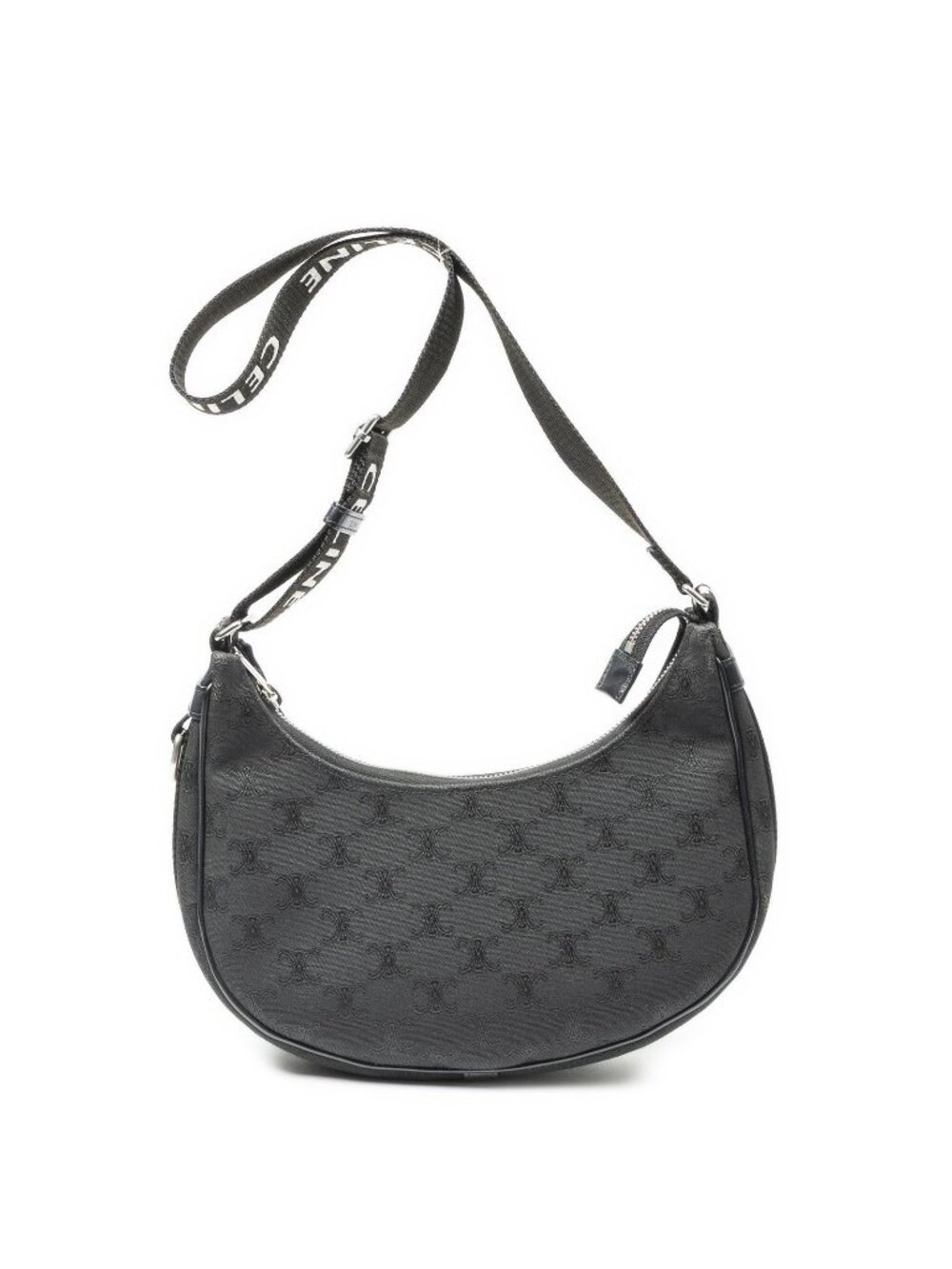 Celine Ava Trekking Black Striped Canvas Shoulder Bag